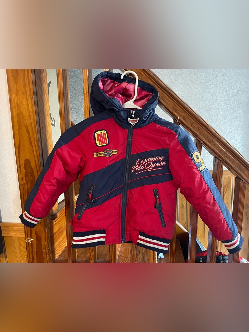 Vintage Disney Pixar Cars Lightening McQueen Kids 5/6 Puffer Jacket Winter Warm